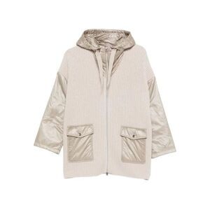 HERNO Mixed Media Zip-Up Hooded Jacket Women Beige Coats & Jackets